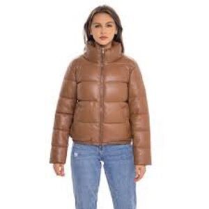 Sebby Brown Faux Vegan Leather Puffer Jacket Winter Coat Women’s XL